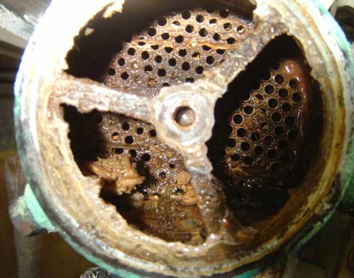 Gulf Coast Marine Service heat exchanger and air conditioning repair procedure before cleaning 1