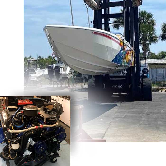 Marine engine in for repair at Gulf Coast Marine Service